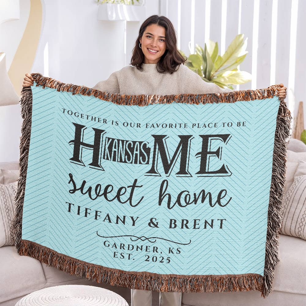 Personalized Kansas Woven Blanket – Custom Home State Throw with Name & Location