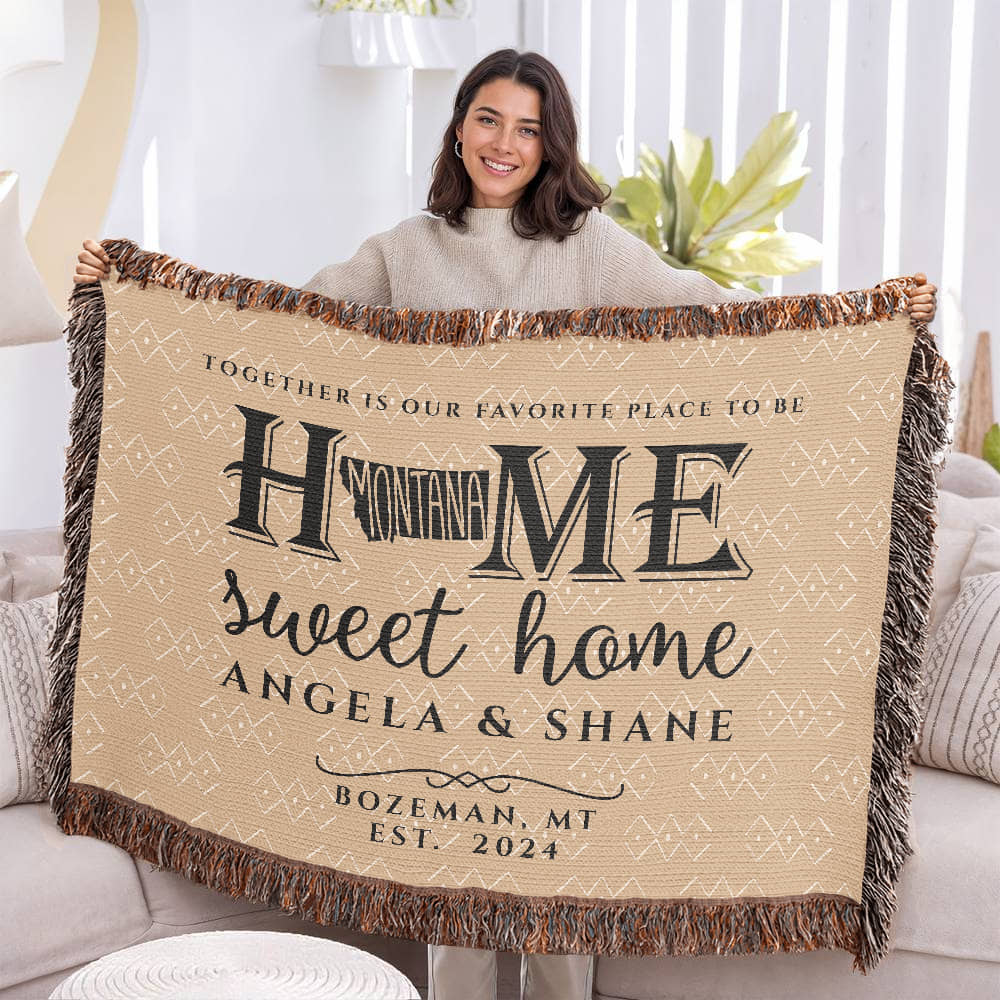 Personalized Montana Woven Blanket – Custom Cotton Throw with Names, City & Date