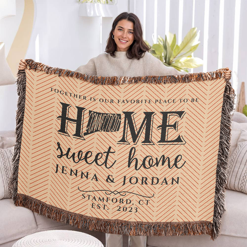 Personalized Connecticut Woven Blanket – Custom Home State Throw with Name & Location