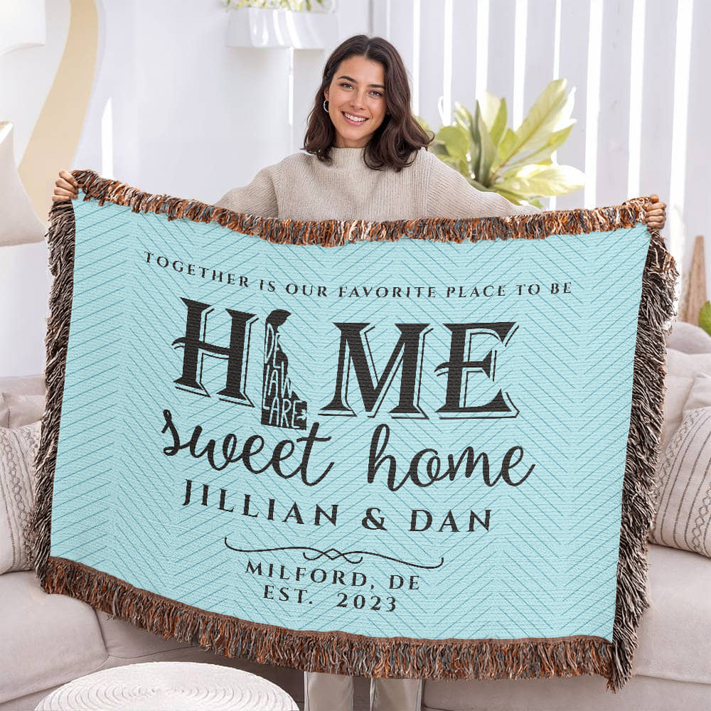 Personalized Delaware Woven Blanket – Custom Home State Throw with Name & Location