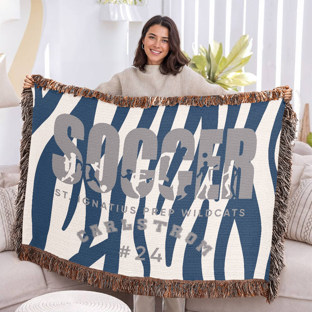 Personalized Soccer Player Woven Blanket Throw – Custom Athlete Gift