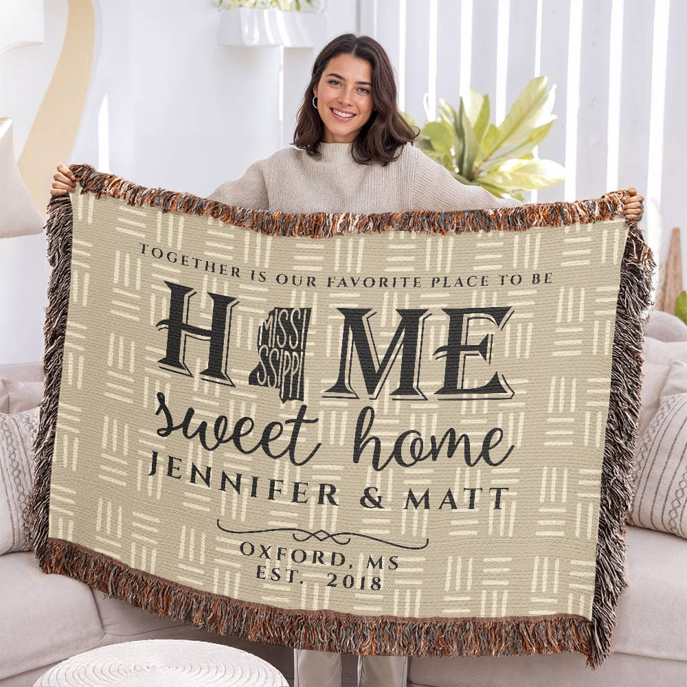 Personalized Mississippi Woven Blanket – Custom Cotton Home Throw with Names & Date