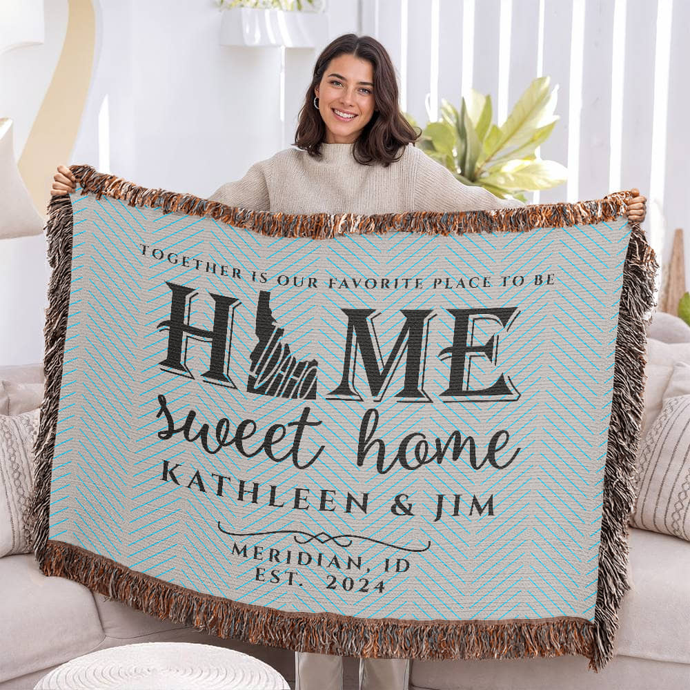 Personalized Idaho Woven Blanket – Custom Home State Throw with Name & Location