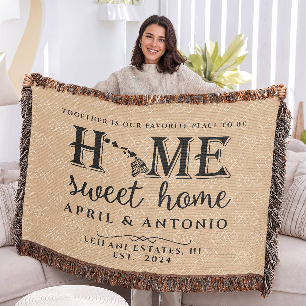 Personalized Hawaii Woven Blanket – Custom Home State Throw with Name & Location