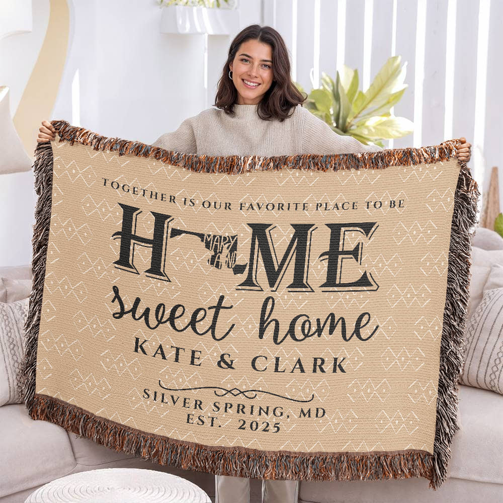 Personalized Maryland Woven Blanket – Custom Home State Throw with Name & Location