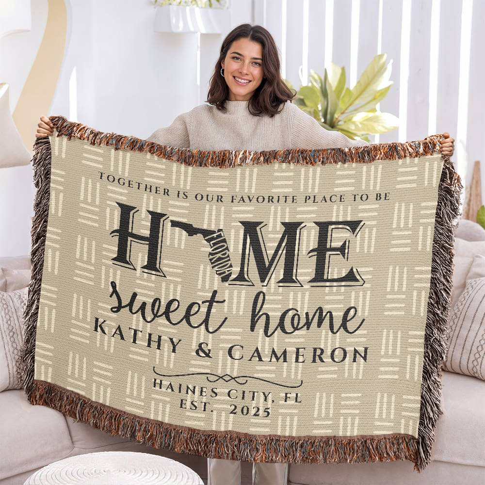 Personalized Florida Woven Blanket – Custom Home State Throw with Name & Location