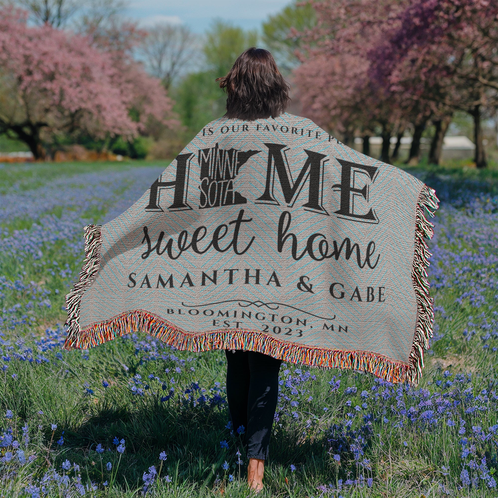 Personalized Minnesota Woven Blanket – Custom Home State Throw with Name & Location