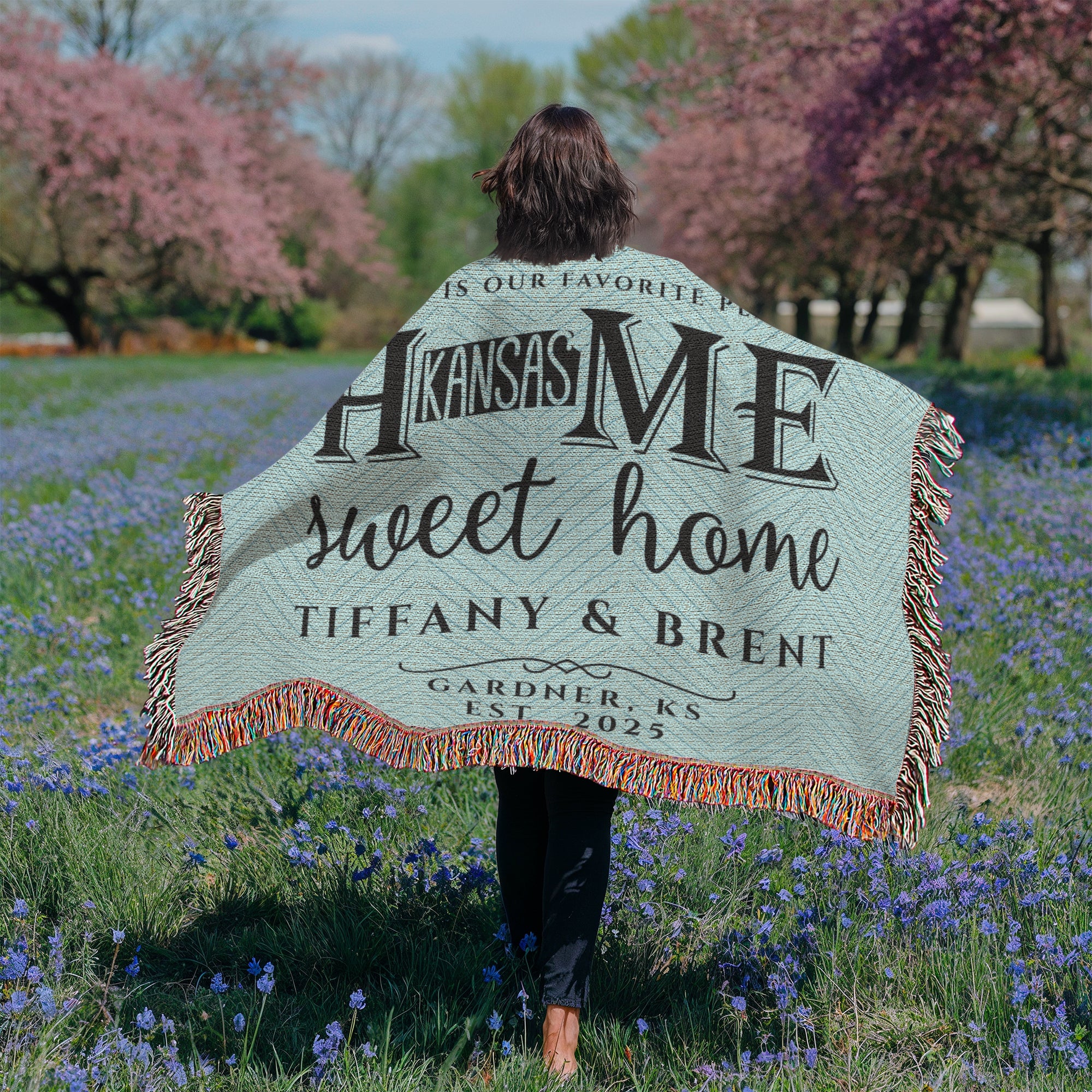 Personalized Kansas Woven Blanket – Custom Home State Throw with Name & Location