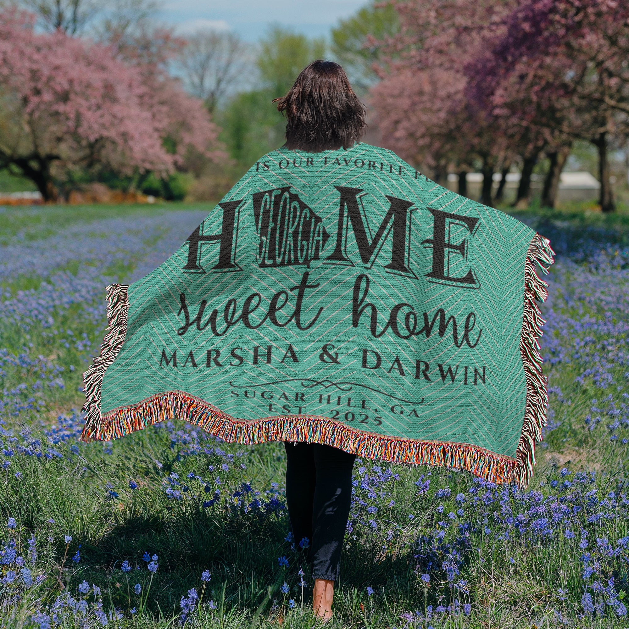 Personalized Georgia Woven Blanket – Custom Home State Throw with Name & Location