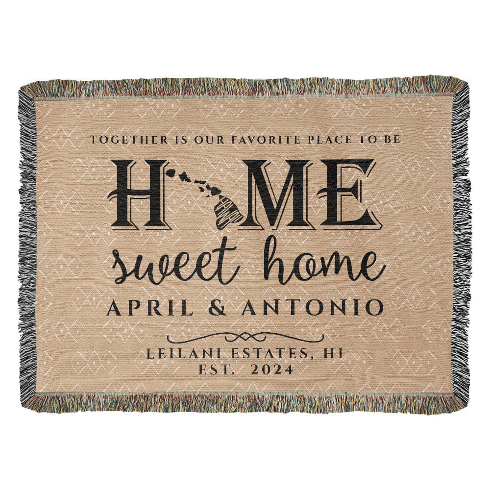 Personalized Hawaii Woven Blanket – Custom Home State Throw with Name & Location