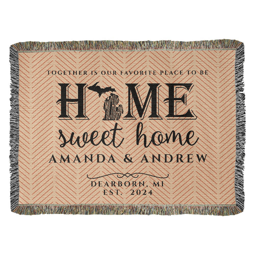 Personalized Michigan Woven Blanket – Custom Home State Throw with Name & Location