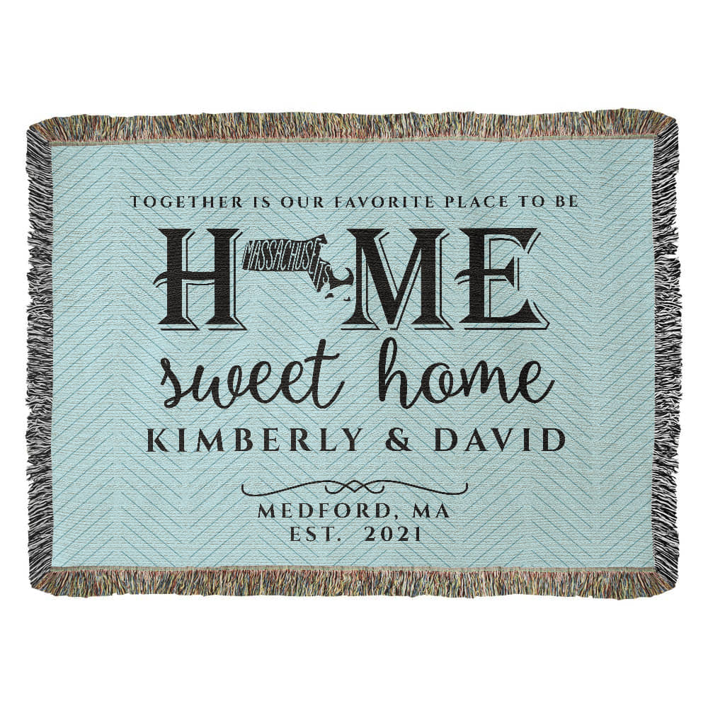Personalized Massachusetts Woven Blanket – Custom Home State Throw with Name & Location