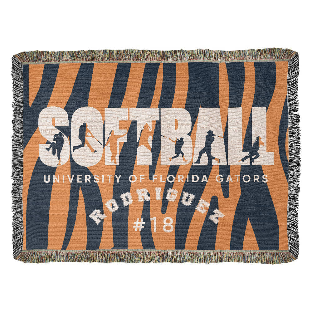 Personalized Softball Player Woven Blanket Throw – Custom Athlete Gift