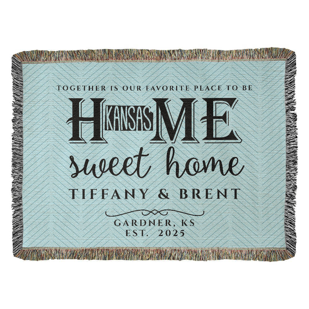 Personalized Kansas Woven Blanket – Custom Home State Throw with Name & Location