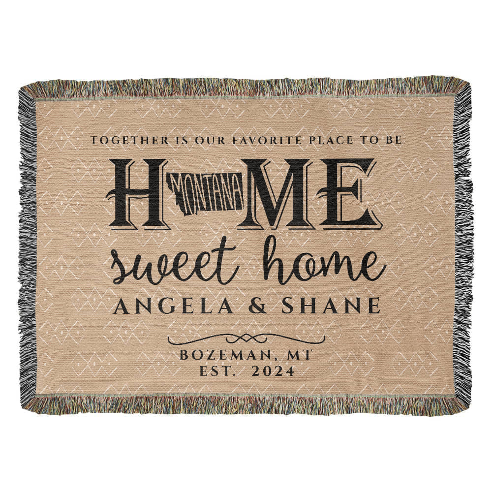 Personalized Montana Woven Blanket – Custom Cotton Throw with Names, City & Date