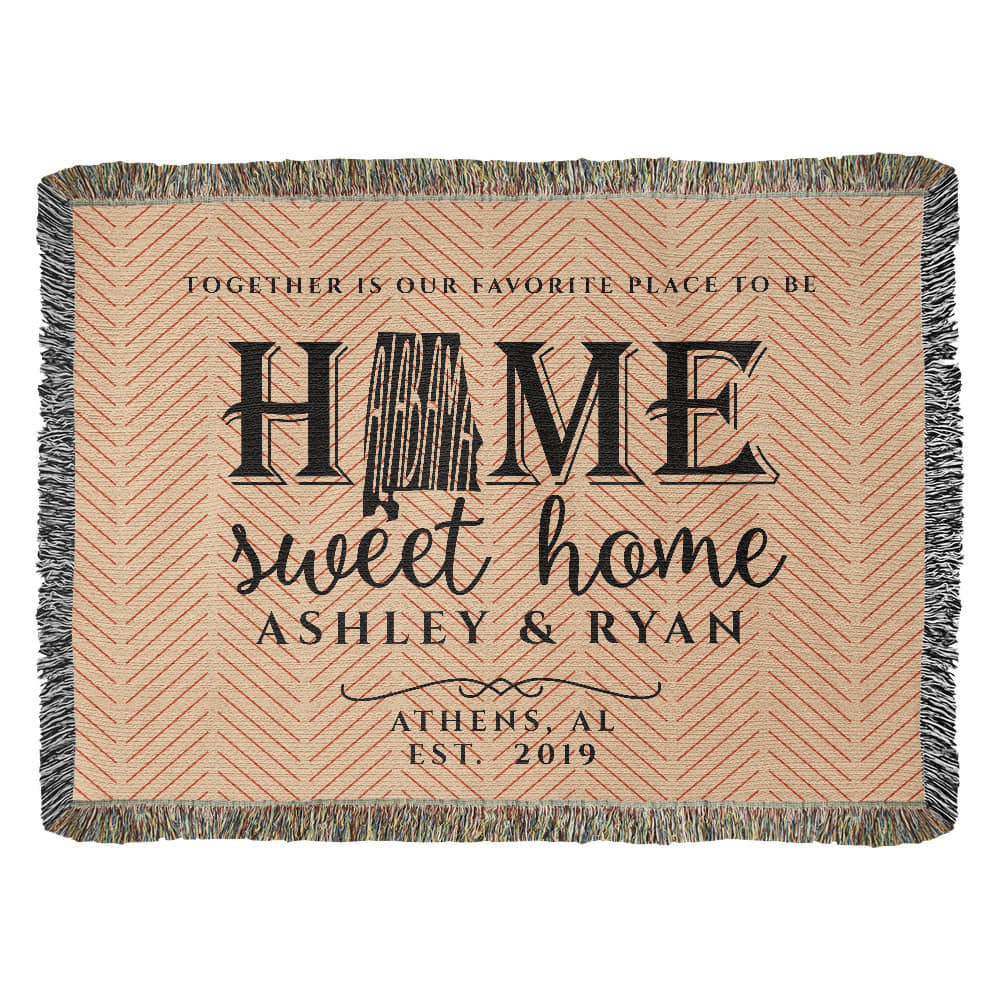 Personalized Alabama Woven Blanket – Custom Home State Throw with Name & Location