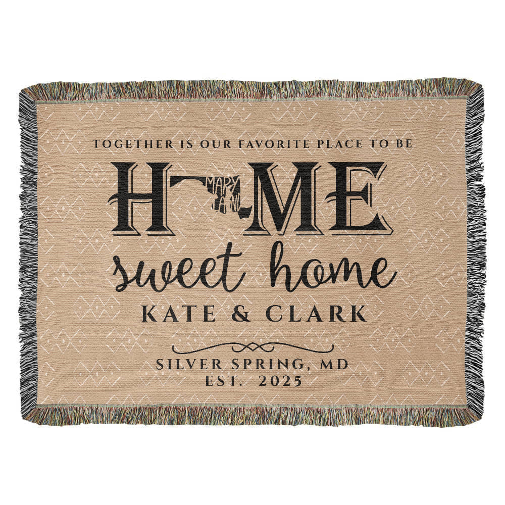Personalized Maryland Woven Blanket – Custom Home State Throw with Name & Location