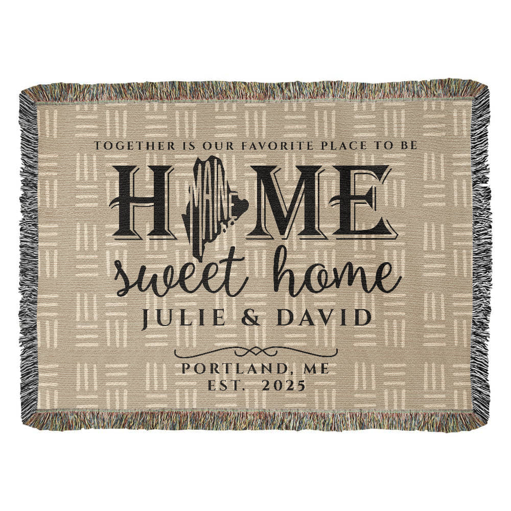 Personalized Maine Woven Blanket – Custom Home State Throw with Name & Location