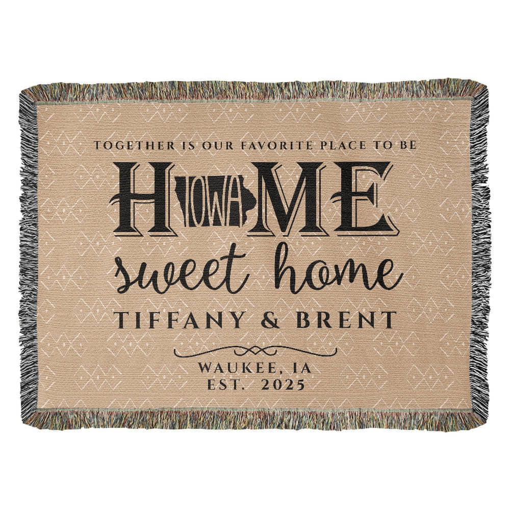 Personalized Iowa Woven Blanket – Custom Home State Throw with Name & Location