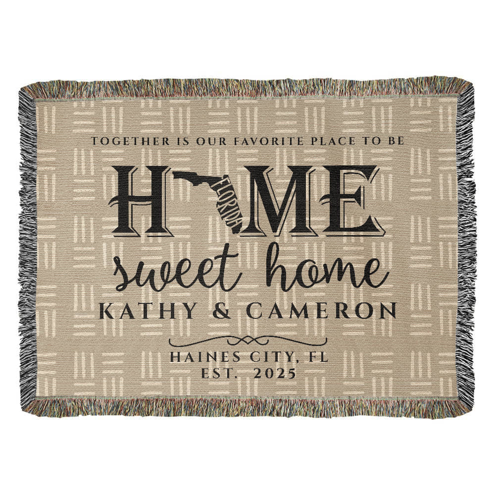 Personalized Florida Woven Blanket – Custom Home State Throw with Name & Location