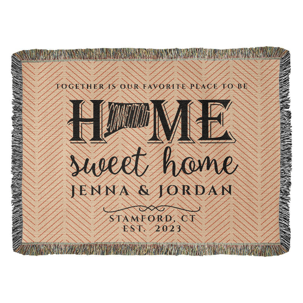 Personalized Connecticut Woven Blanket – Custom Home State Throw with Name & Location