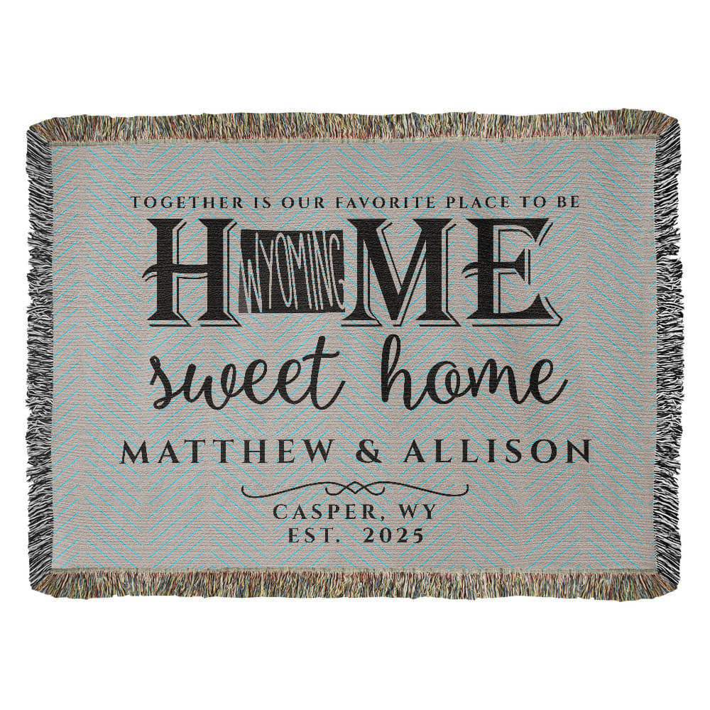 Personalized Wyoming State Woven Blanket – Custom Throw for Couples