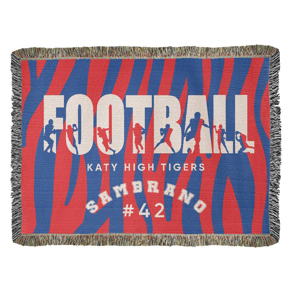 Personalized Football Player Woven Blanket Throw – Custom Athlete Gift