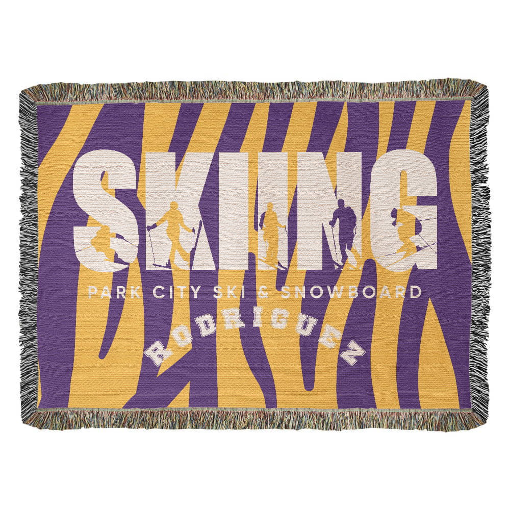 Personalized Skiing Woven Blanket Throw – Custom Skier Gift