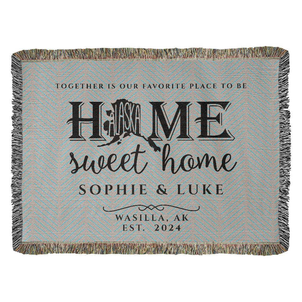 Personalized Alaska Woven Blanket – Custom Home State Throw with Name & Location