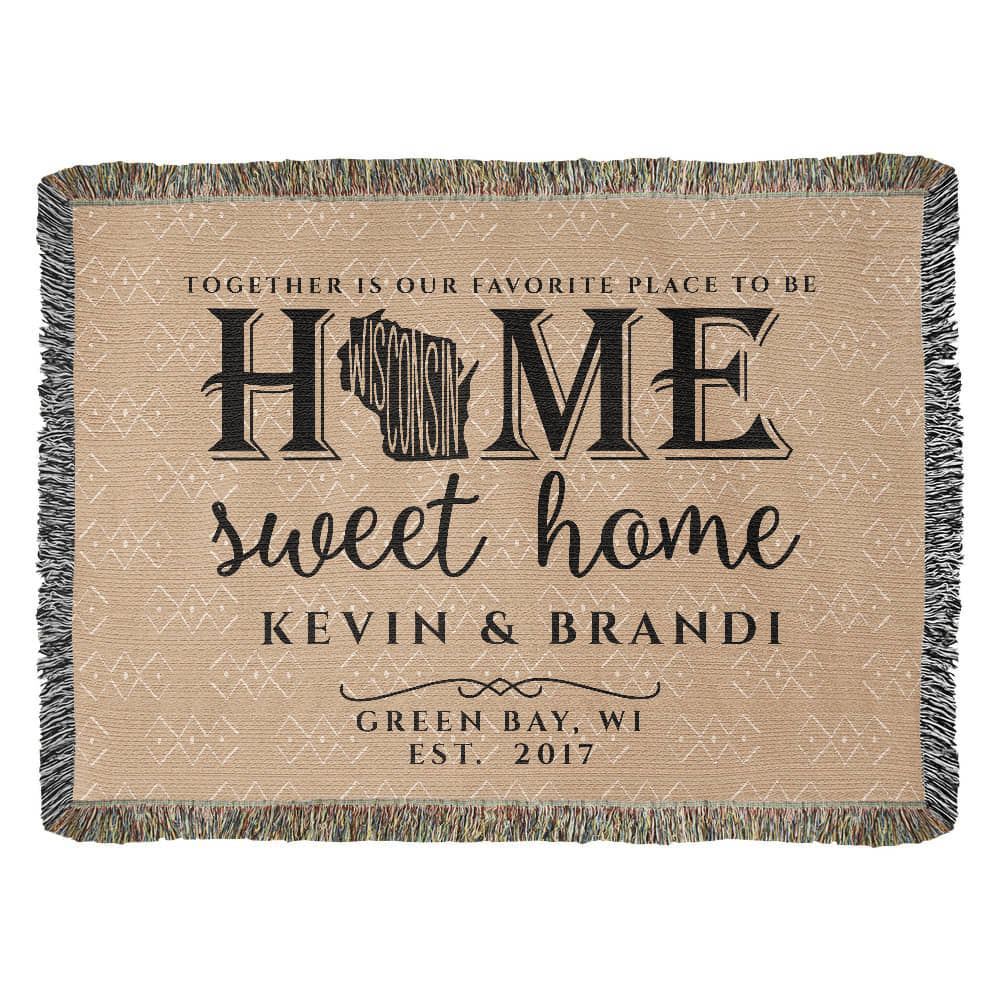 Personalized Wisconsin State Woven Blanket – Custom Home Throw for Couples