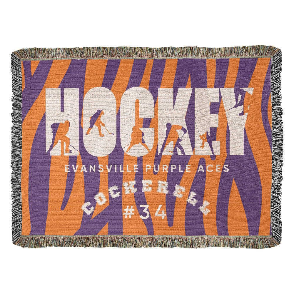Personalized Hockey Player Woven Blanket Throw – Custom Athlete Gift
