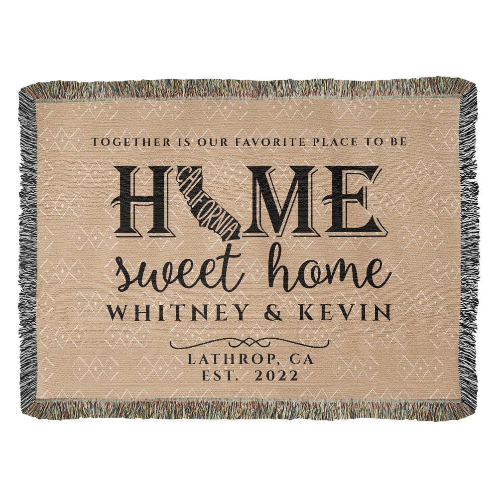 Personalized California Woven Blanket – Custom Home State Throw with Name & Location