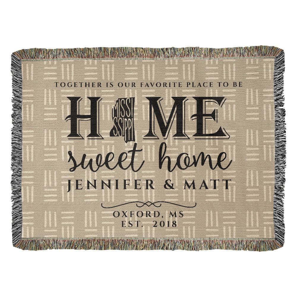Personalized Mississippi Woven Blanket – Custom Cotton Home Throw with Names & Date