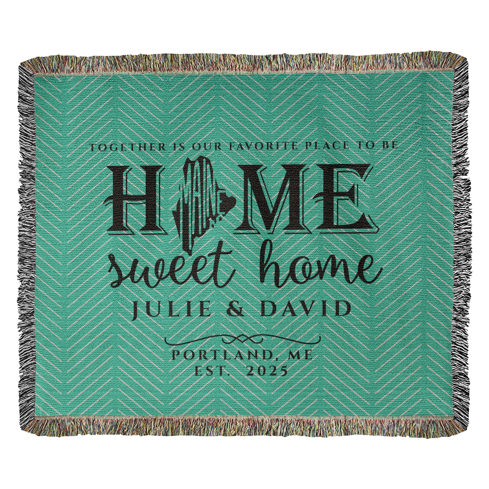 Personalized Maine Woven Blanket – Custom Home State Throw with Name & Location