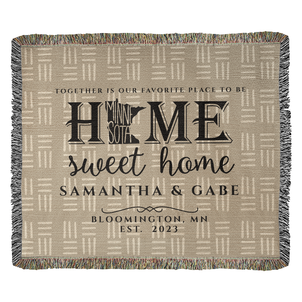 Personalized Minnesota Woven Blanket – Custom Home State Throw with Name & Location