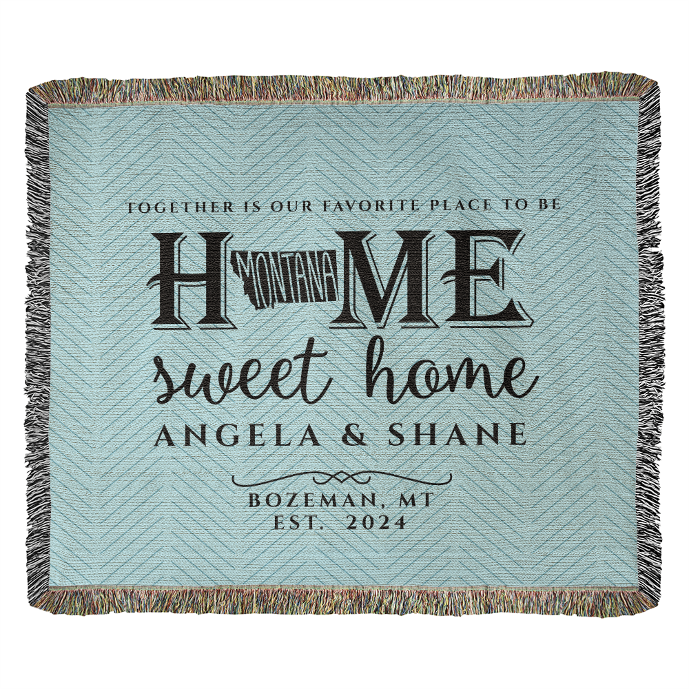 Personalized Montana Woven Blanket – Custom Cotton Throw with Names, City & Date
