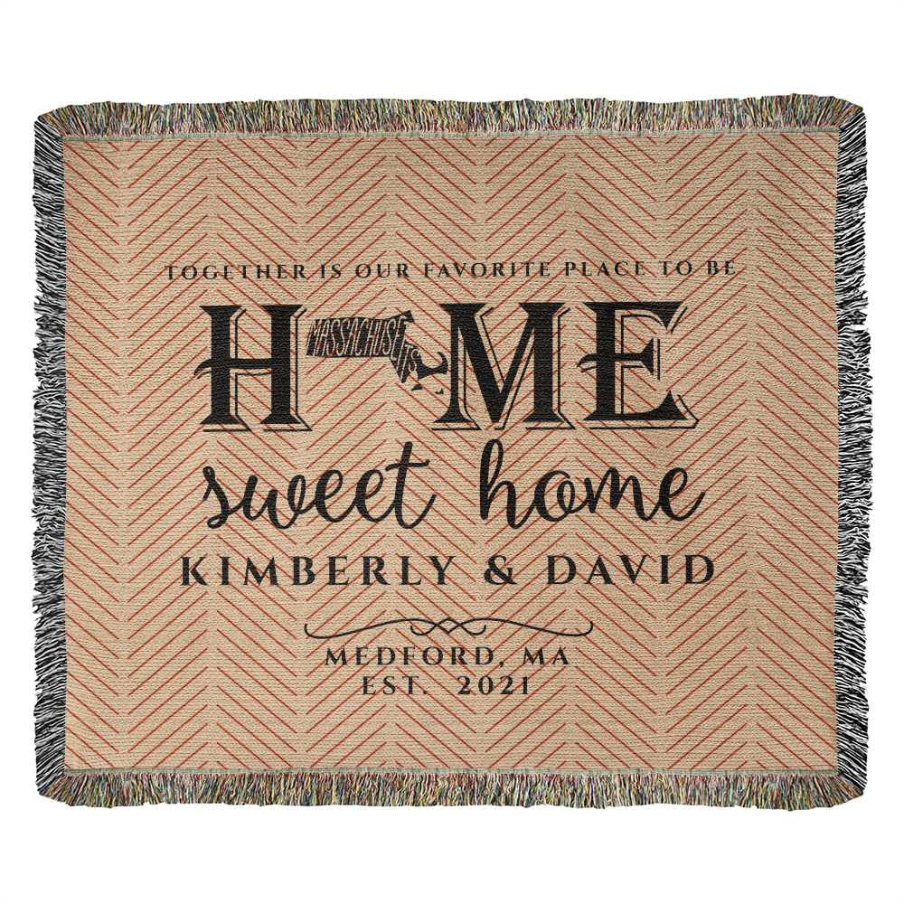 Personalized Massachusetts Woven Blanket – Custom Home State Throw with Name & Location