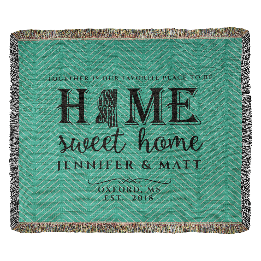 Personalized Mississippi Woven Blanket – Custom Cotton Home Throw with Names & Date