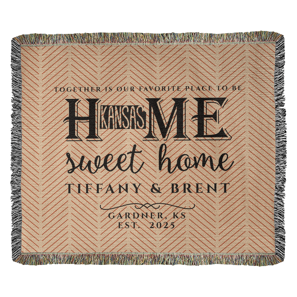 Personalized Kansas Woven Blanket – Custom Home State Throw with Name & Location