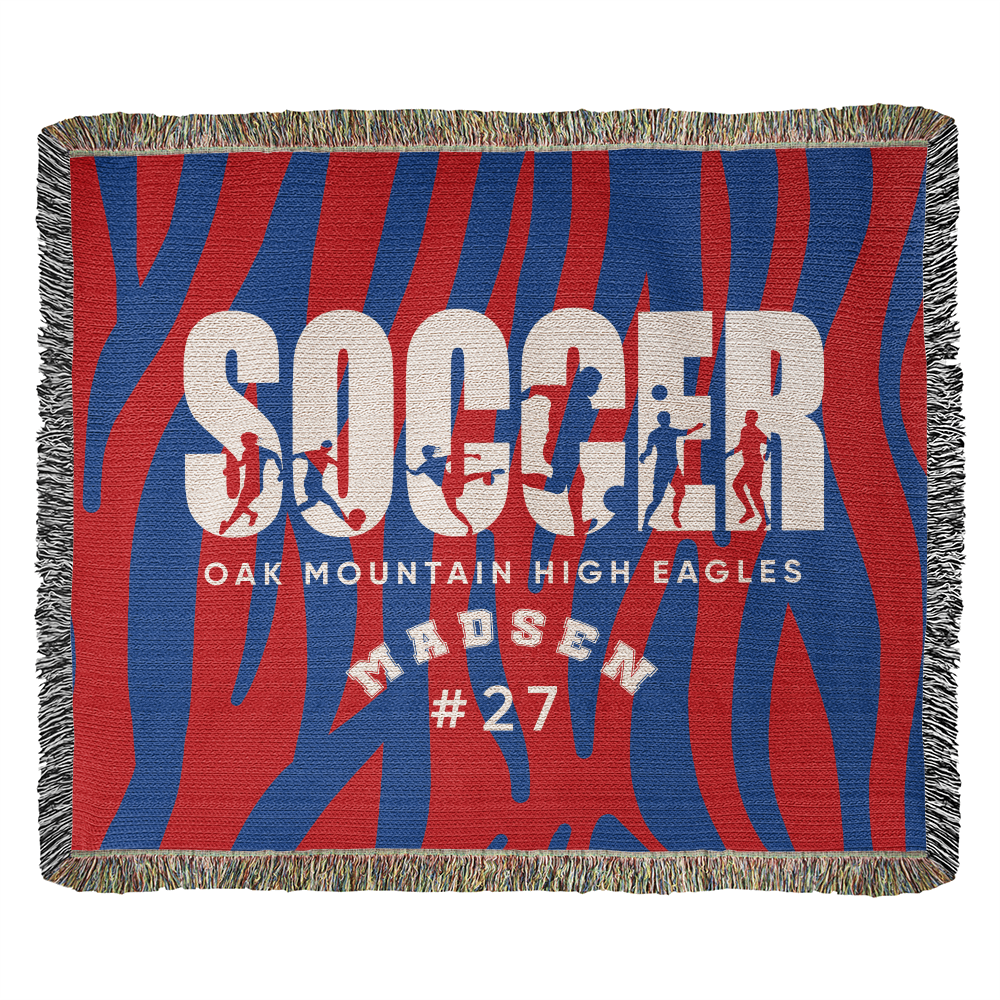 Personalized Soccer Player Woven Blanket Throw – Custom Athlete Gift