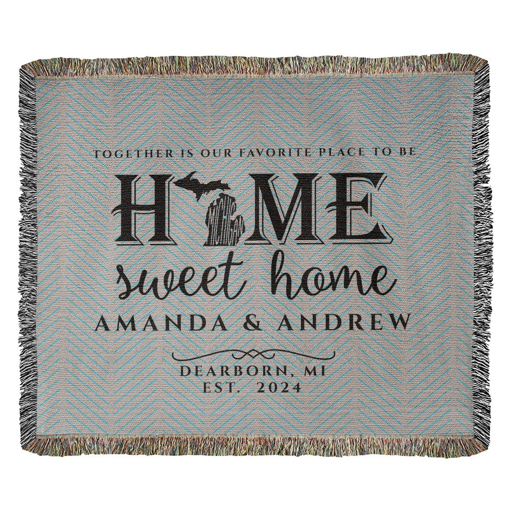 Personalized Michigan Woven Blanket – Custom Home State Throw with Name & Location