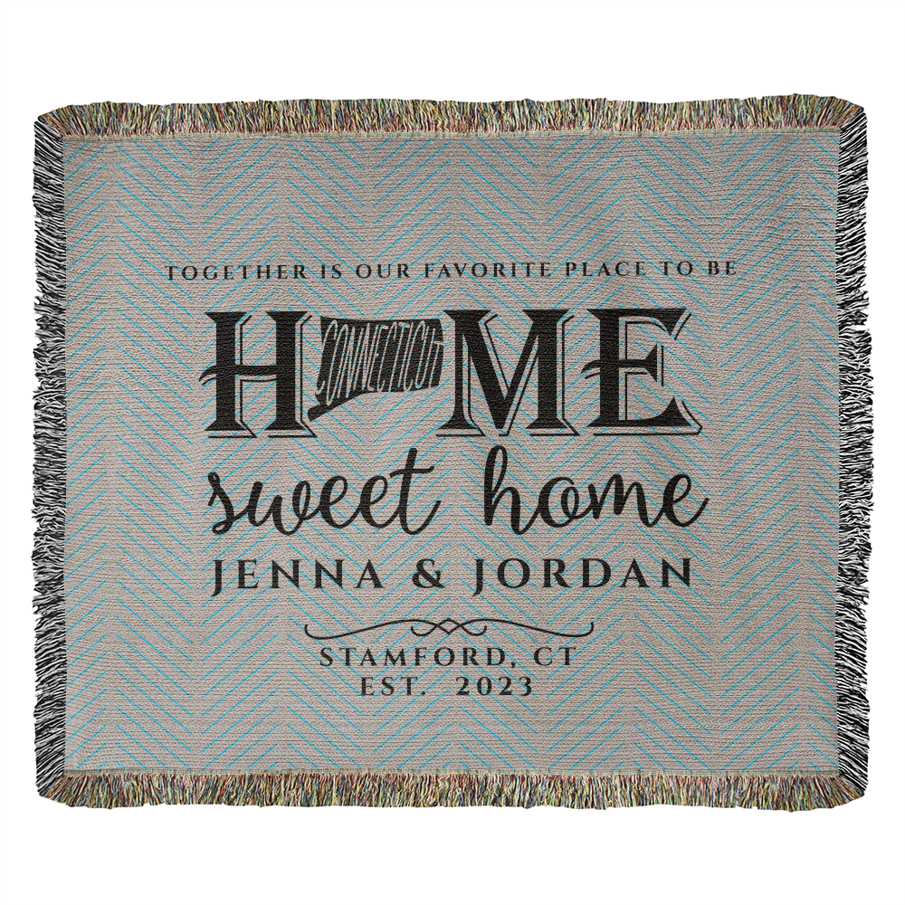 Personalized Connecticut Woven Blanket – Custom Home State Throw with Name & Location