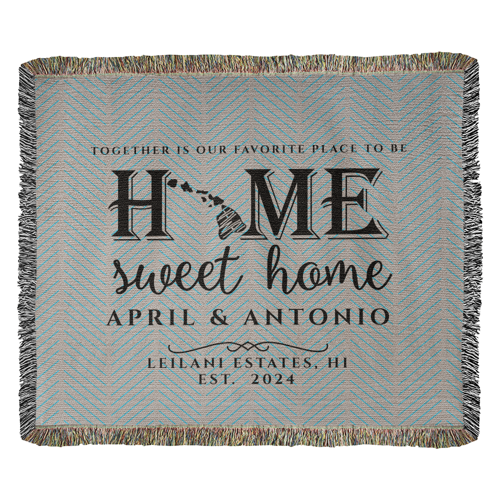 Personalized Hawaii Woven Blanket – Custom Home State Throw with Name & Location
