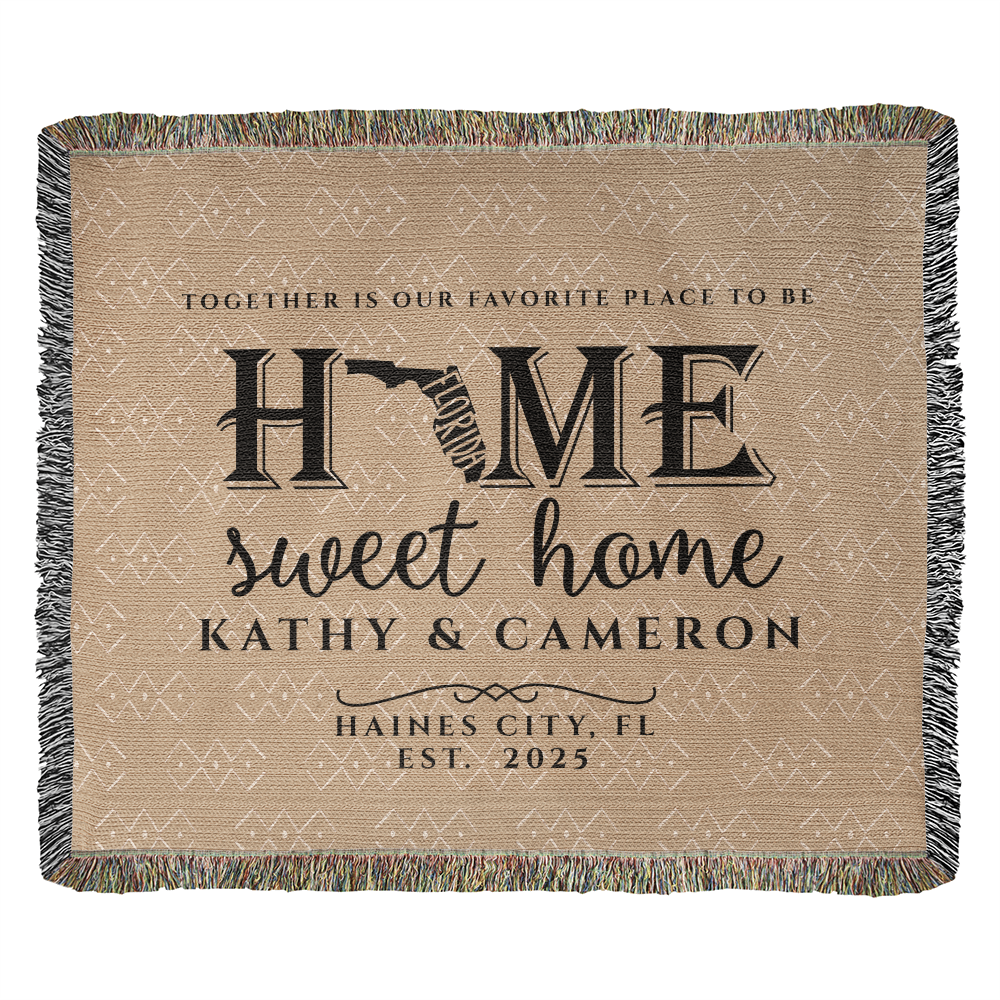 Personalized Florida Woven Blanket – Custom Home State Throw with Name & Location