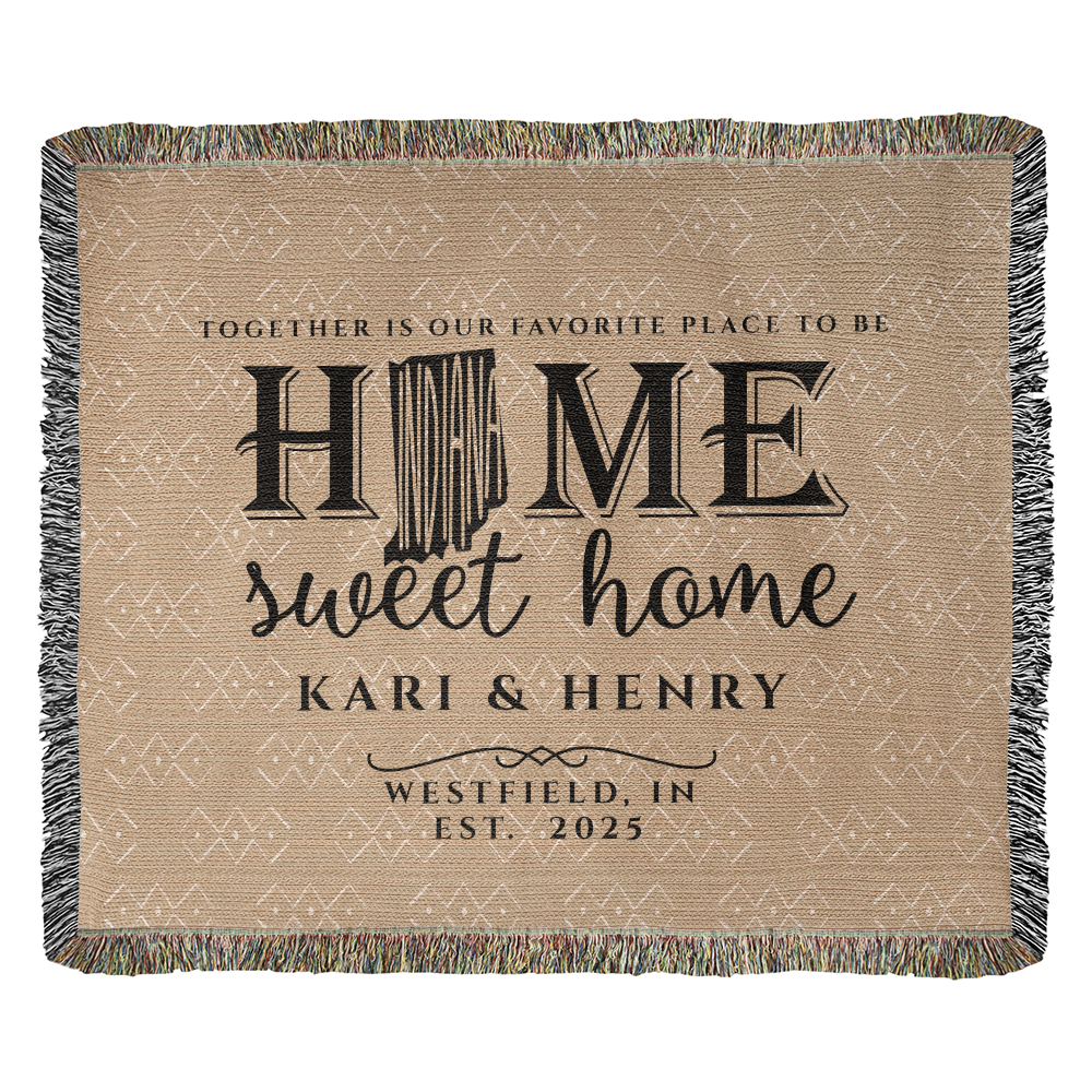Personalized Indiana Woven Blanket – Custom Home State Throw with Name & Location