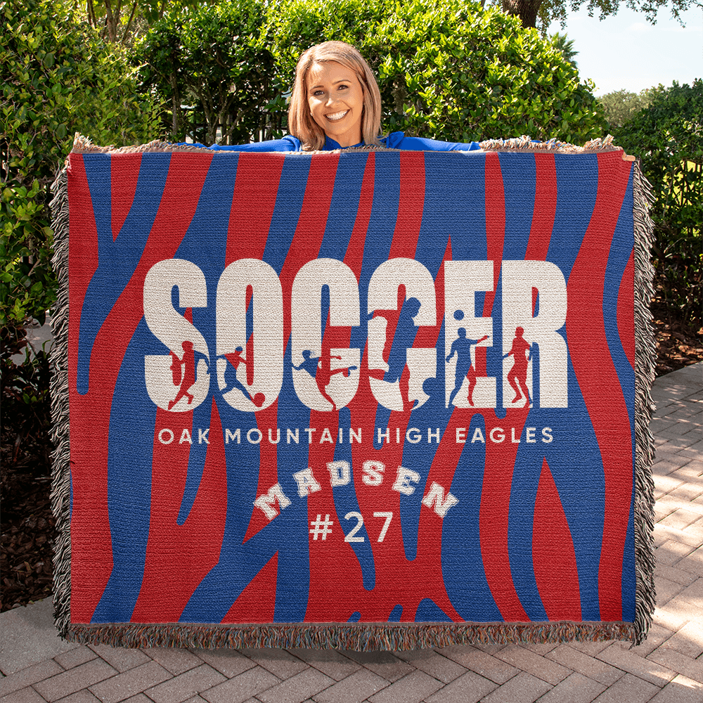 Personalized Soccer Player Woven Blanket Throw – Custom Athlete Gift