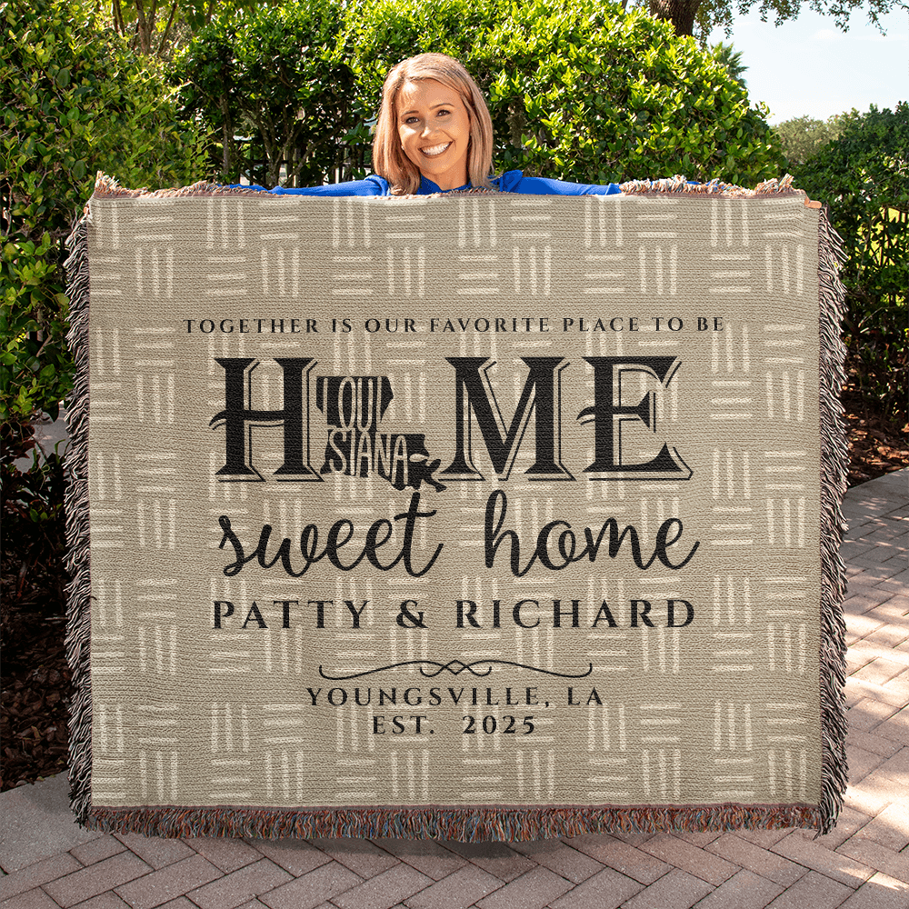 Personalized Louisiana Woven Blanket – Custom Home State Throw with Name & Location
