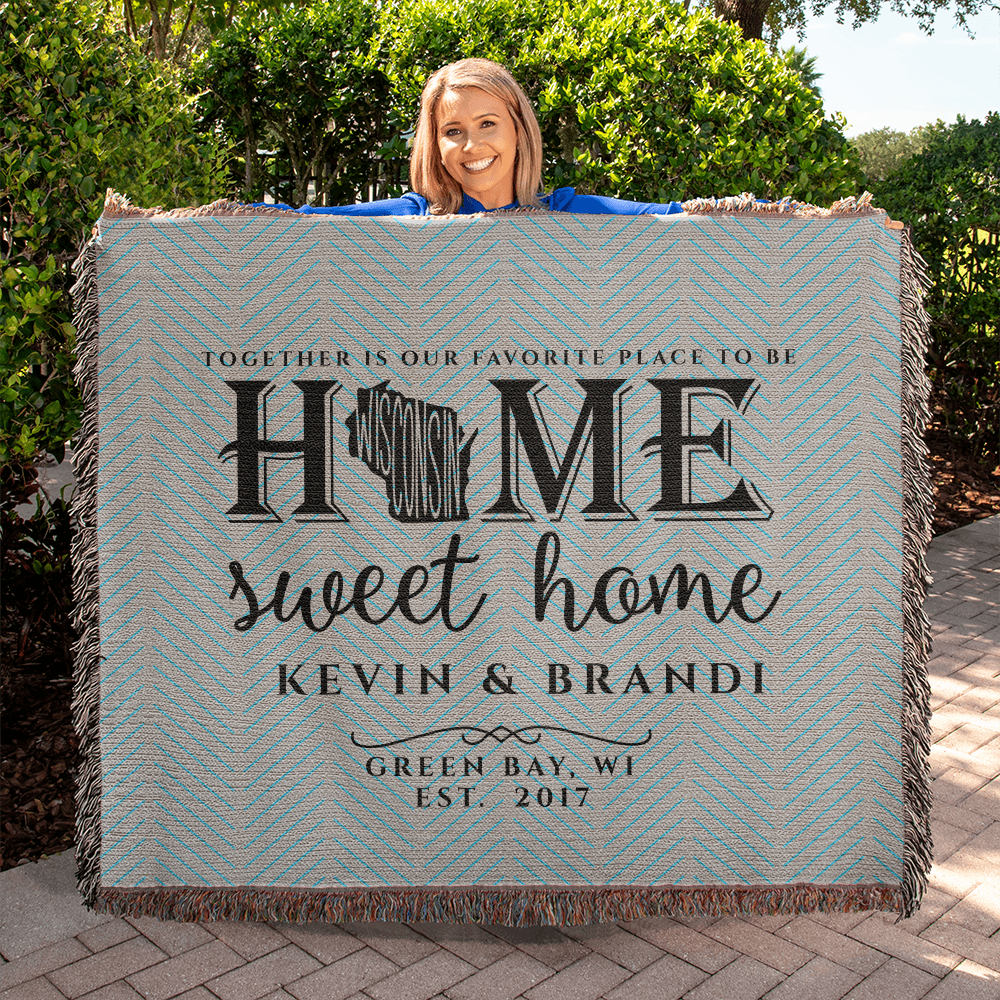 Personalized Wisconsin State Woven Blanket – Custom Home Throw for Couples