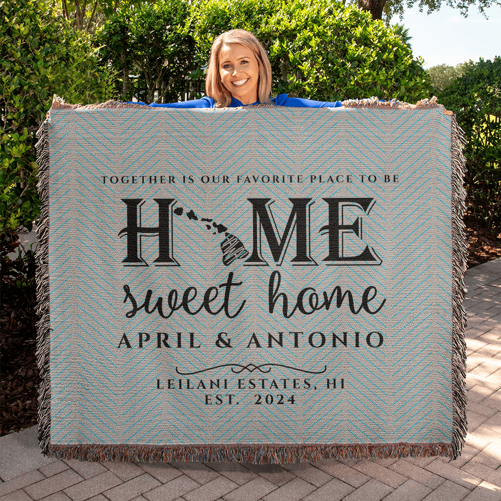 Personalized Hawaii Woven Blanket – Custom Home State Throw with Name & Location