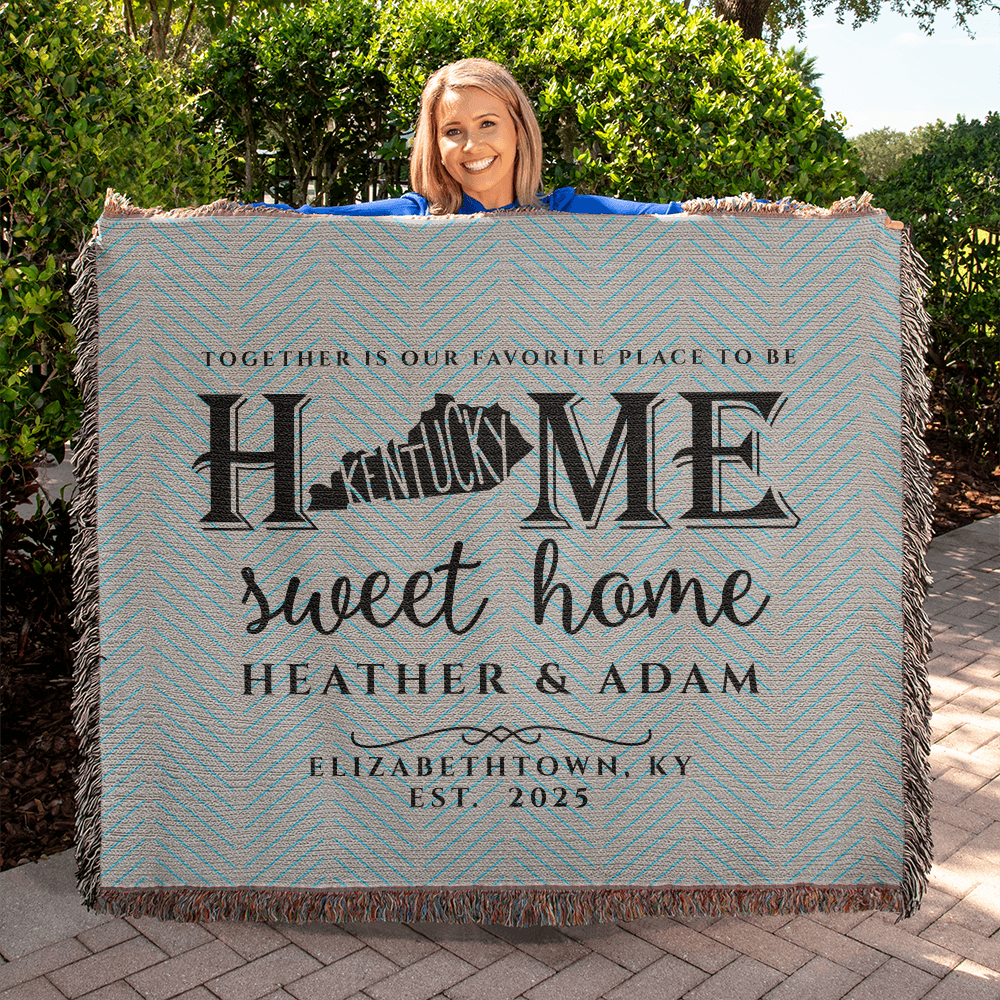 Personalized Kentucky Woven Blanket – Custom Home State Throw with Name & Location